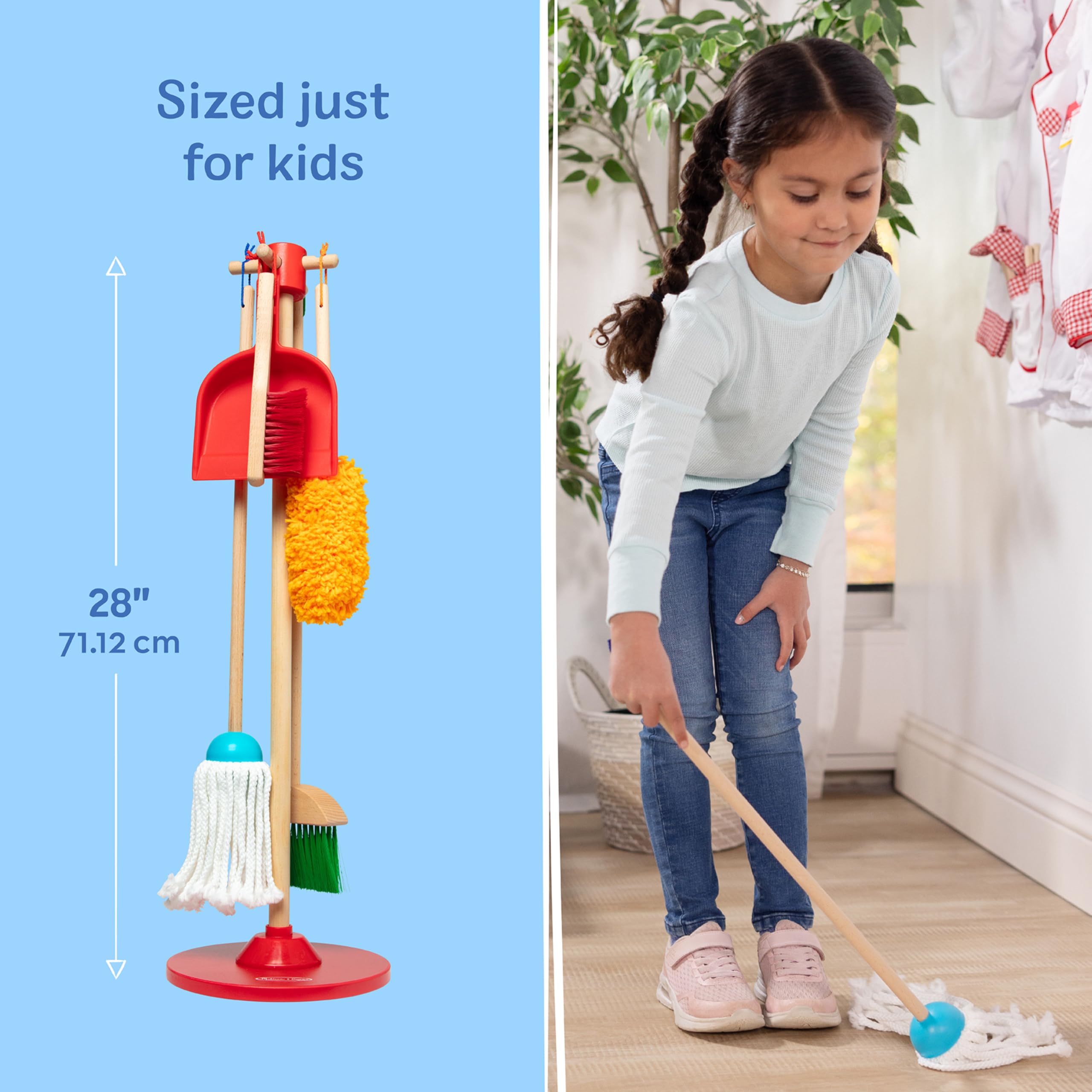 Melissa & Doug Dust Sweep Mop 6-Piece Pretend Play Set, Toddler Toy Cleaning, Pretend Play Home Cleaning, Kids Broom and Mop Set for Ages 3+