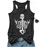 hcihgzr Womens Funny Skull Skeleton Gothic Graphic Racerback Tank Tops | Casual Horror,Workout,Summer,Sleeveless Vest
