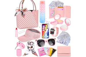 OISACIRG Play Purse for Little Girls, 34PCS Toddler Sports Purse with Sun Hat, Wristbands, Water Bottle, Princess Toys Includes Handbag, Wallet, Pretend Makeup for Kids Purse Birthday Gift for Girls 3 4 5 6 +