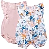 HonestBaby Romper and Ruffle Bodysuit Dress 100% Organic Cotton for Infant Baby and Toddler Girls