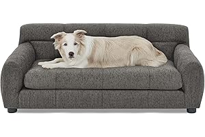 ARLTAMOX 38" Dog Sofa Couch Bed for Small, Medium, Large Dogs, Soft Memory Foam Pet Sofa with Durable Linen Fabric, Comfortable Pet Couch with Backrest and Armrests, Easy to Clean and Maintain（Dark Gray）