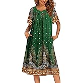 Ekouaer Womens Nightgown Short Sleeve House Dress with Pockets-Floral Print Mumu Dress