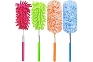 HDONGANY 4 pcs Extendable and Washable Microfibre Feather Duster,13" to 30" Reachable, Microfibre Cleaning Tool, Small Dusters for Cleaning Office, Car, Computer, Furniture, Sofa