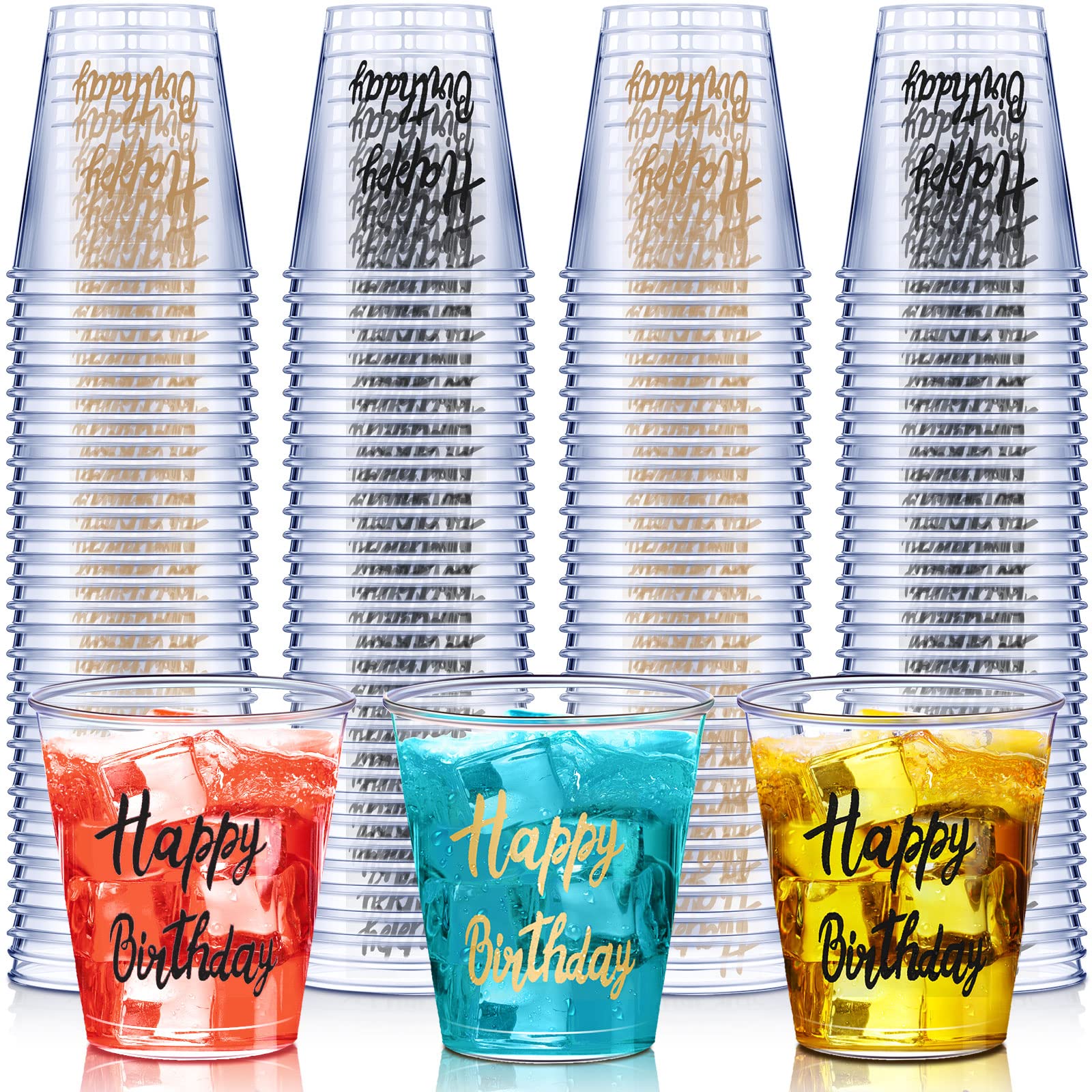 Photo 1 of Nuogo 100 Pcs Happy Birthday Plastic Shot Glasses Birthday Party Favors 2 oz Cheer Cups for Anniversary Wedding Party Supplies