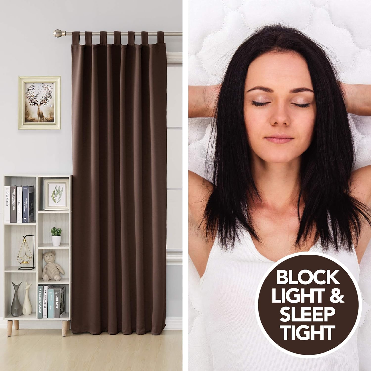 Deconovo Blackout Curtains, Thermal Tab Top Curtains, Ready for Living Room Bedroom, 140 x 200 cm (W x H), Chocolate, 2 Pieces - Image 4