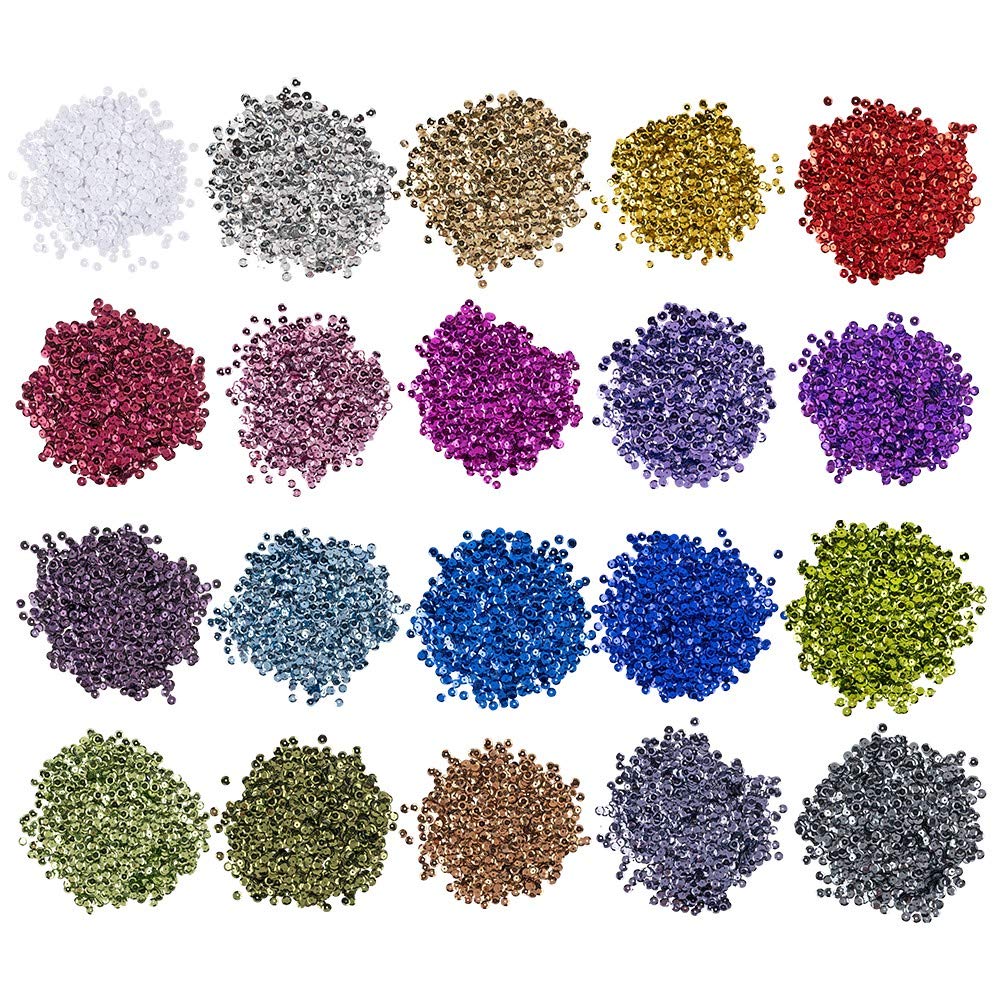 Metallic Sequin Set, 20 Colours in 15 g Bag, Sequins for Sewing, Gluing, Threading, Sewing, Art, DIY, Jewellery Craft (Diameter 6 mm - 24000 Pieces)