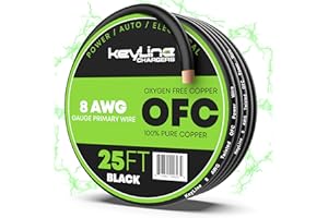 KEYLINE CHARGERS 8 Gauge Wire (25ft) AWG Amp Battery Cable for Automotive Electrical Wiring - Oxygen Free Copper (OFC) Welding Cable 8GA - Car Amplifier Power & Ground Cable, Stereo Audio Speakers, RV Trailer Wiring