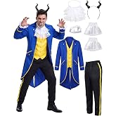 COSWEARX 6 Piece Beast Costume for Men Halloween Prince Cosplay Costumes Tailcoat Pants Collar Cuffs Faux Fangs Horn Headband
