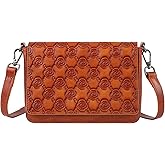 ArtsEye Genuine Leather Crossbody Bag for Women Hand Painted Retro Shoulder Handbag