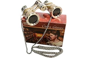 3 x 25 Opera Glasses Golden with Crystal Clear Optic (CCO) and Silver Trim w/Necklace Chain by HQRP