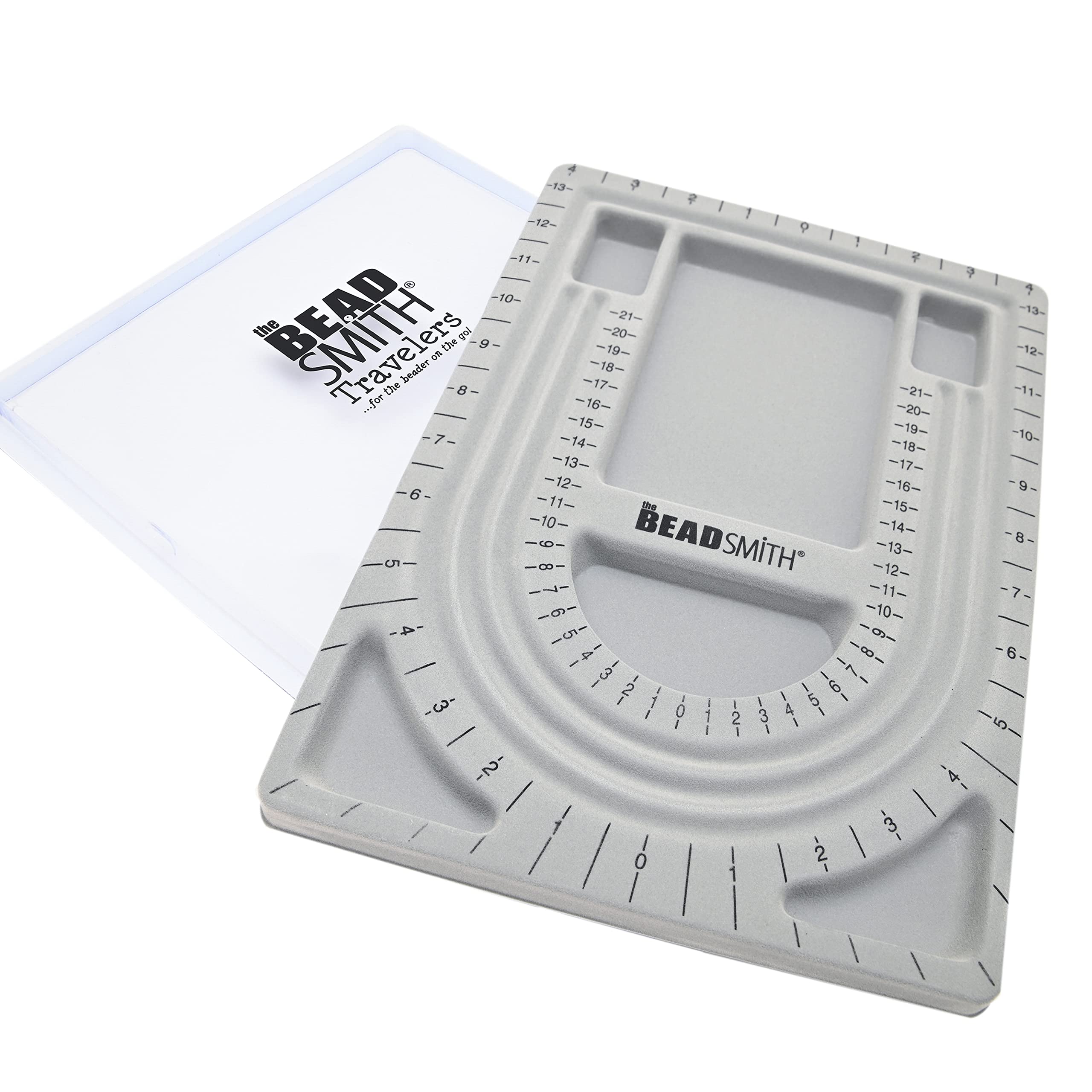 The Beadsmith Bead Board with Cover, Grey Flocked, 3 U-Shaped Channels, 6 Recessed Compartments,13.25H x 9.75L inches, Design Boards for Creating Bracelets, Necklaces and Other Jewelry