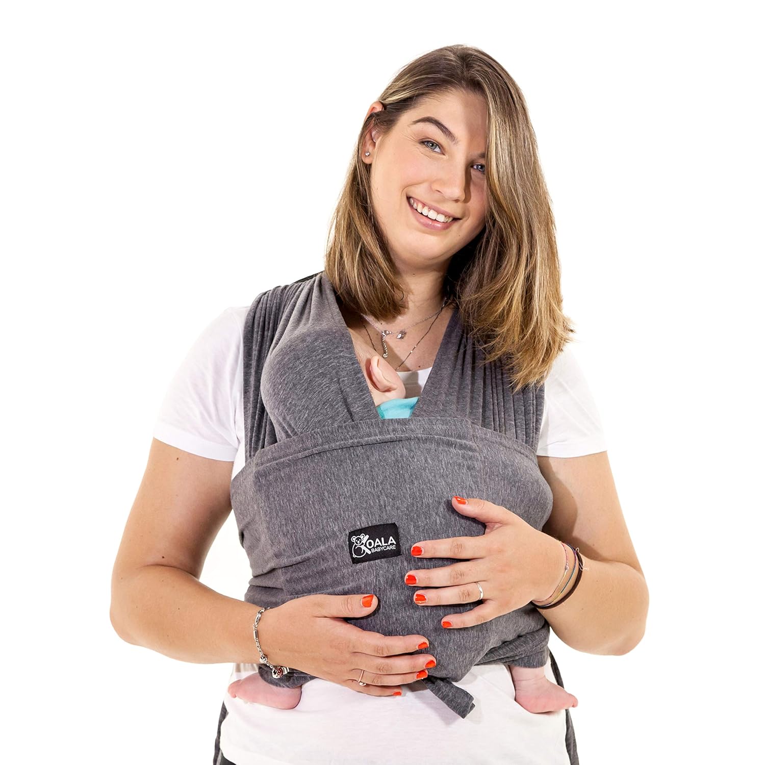Koala Babycare® Baby Tragetuch-Leichtes Anziehen (Easy-On) - Unisex - Babytrage Neugeborene - Multi-Use - Bis 10kg - Babytragetuch Anthrazitgrau - Koala Cuddle Band - eingetragenes Design KBC®