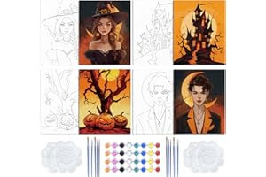 ACRNIGHEET 4 Pack Pre Drawn Canvas to Paint for Adults Halloween Sip and Paint Kit Party Supplies Couples Painting Kit Date Night Canvas Painting Kit Stretched Canvas for Painting 8 x 10 Inch