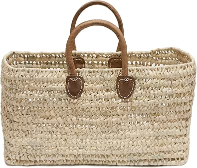Amazon.com: Moroccan Straw Tote Bag w/ Brown Leather Handles, 19"Lx8