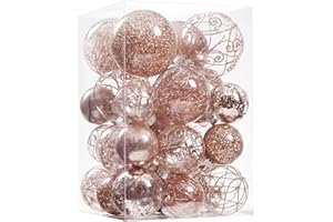 Wironlst Christmas Ball Ornaments Shatterproof Clear Large Plastic Hanging Ball Decorative Baubles Set with Stuffed Delicate Decorations (Multi-Size, Rose Gold)