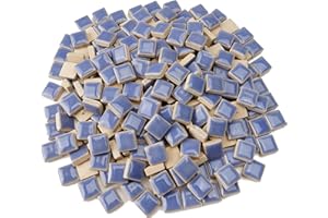 Samjobroad Sky Blue Mosaic Tiles,12mm Square Shapes Glass Tiles for Crafts,300g/200pcs Glazed Porcelain Tiles for Mosaic Art Projects and Outdoor Decorations