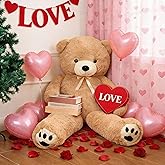 Meooeck Giant Bear 5 Feet Big Giant Large Stuffed Bear 59'' Plush Cute Huge Tall Light Brown Stuffed Valentines Day Gift for Girlfriend Wife Lover Birthday Present