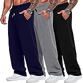 Neer 3 Pack Big and Tall Men's Sweatpants Elastic Waist Wide Leg Open Bottom Pants Athletic Workout Joggers with Pockets