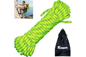 KEEPARK 10.5mm Static Climbing Rope - 32FT Rock Climbing Rope for Adults & Kids, Outdoor Heavy Duty Rappelling Ropes for Fire Rescue, Escape, Ice Climbing, Parachute, Caving