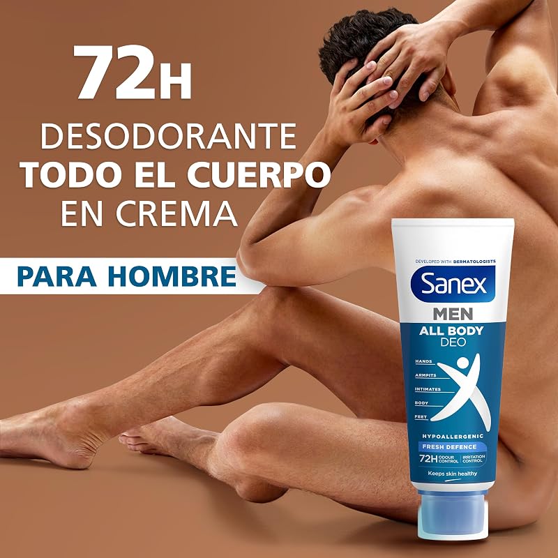 Men Crema Todo el Cuerpo Deo Frescor Total 75ml, Desodorante para Manos, Pies, Axilas, Cuerpo y Zonas Íntimas, 72 h de Protección contra el Olor Clínicamente Probada, Hipoalergénico