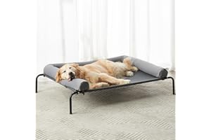 RRPETHOME Large Elevated Cooling Dog Bed, Raised Dog Cot Beds for Large Dogs, Elevated Outdoor Pet Bed, Chew Proof Portable Cooling Pet Cot with Skid-Resistant Feet and Breathable Mesh