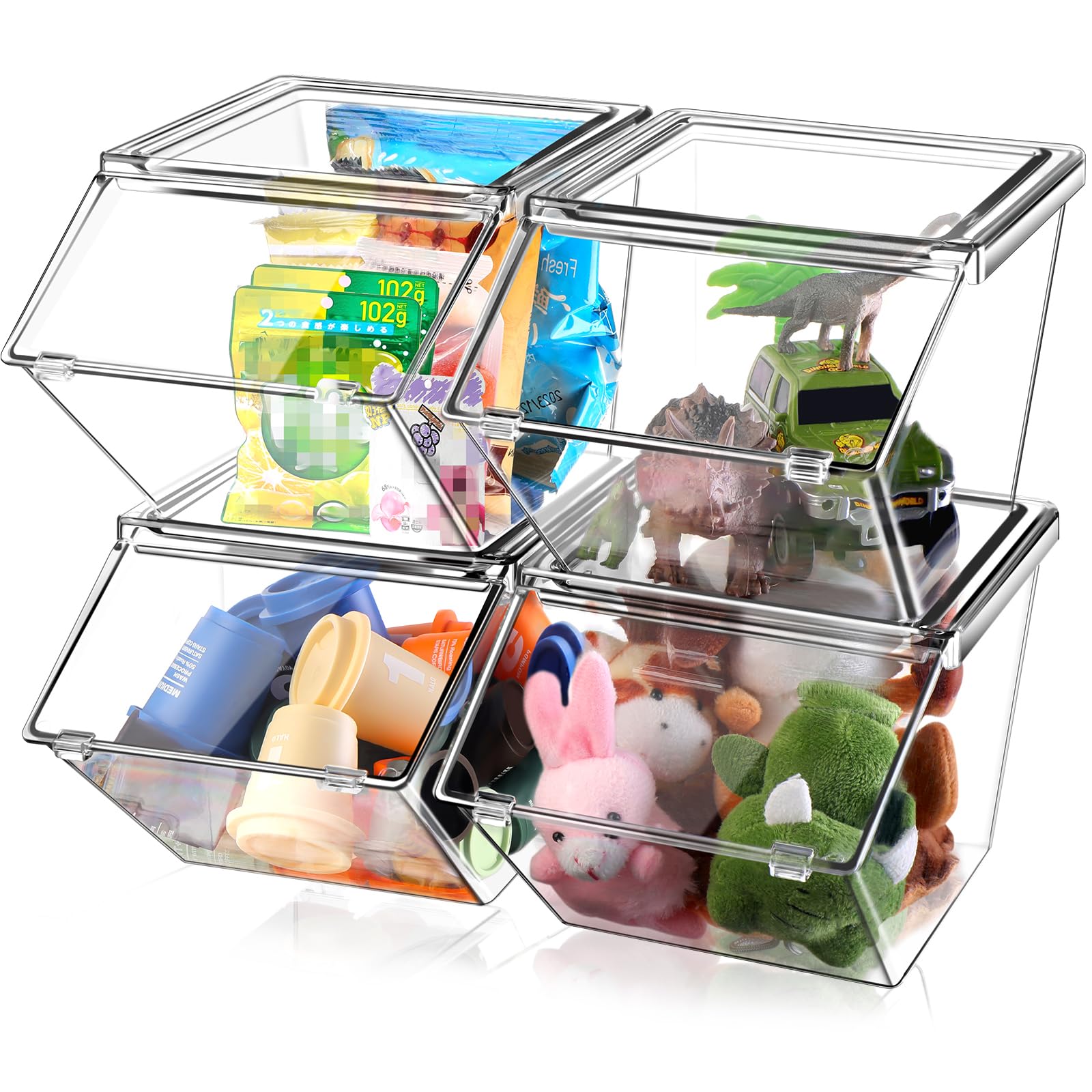 Photo 1 of Yerliker Clear Plastic Storage Bins with Lids Large Stackable Pantry Storage Organizer Bins Kitchen Organization Cabinet Organizers Ideal Containers for Fridge, Kitchen, Cabinets, Bathroom (4 Pcs)
