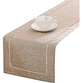 Tosewever Decorative Linen Table Runner Farmhouse Style Tabletop Collection 14 x 72 Inches Table Runners for Everyday Dining Wedding Party Holiday Home Decor (14" x 72", Light Coffee/Straight)