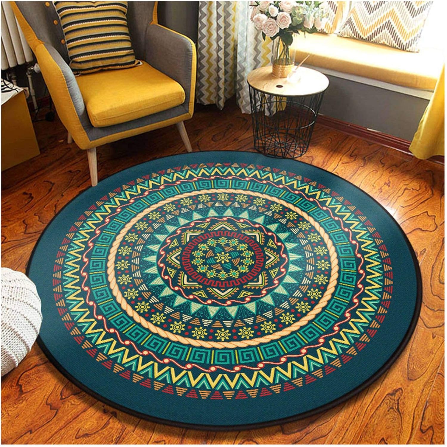 Oriental Round Area Rug for Bedroom Carpet Living Room Dining Room