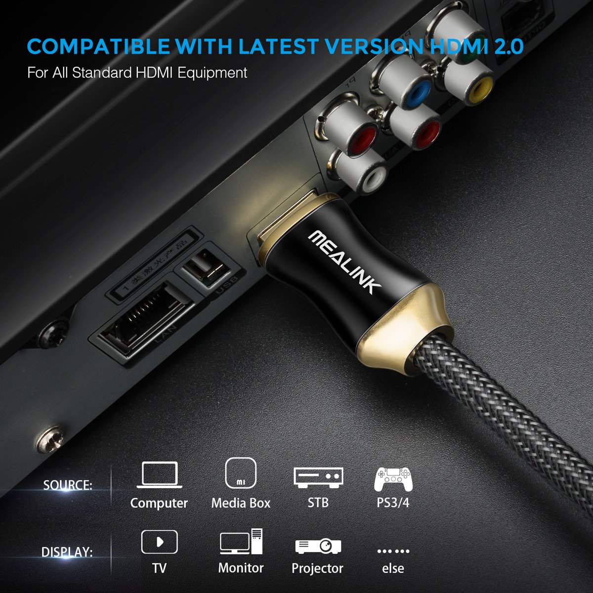 thumbnail image 2 of HDMI Cable With Ethernet C&E High Speed HDMI Cable 8 Feet With Ethernet - Supports 4K, 3D And Audio Return Channel Gold Plated HDMI 2 of 14