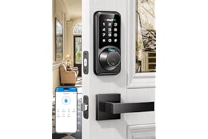 Smart Door Lock Set for Front Door, Zowill 7-in-1 Fingerprint Deadbolt with App Control, Keyless Entry Door Lock with 2 Lever Handles, Biometric,Touchscreen Keypad, Auto Lock, Matte Black