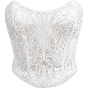 WERFORU Sexy Sheer Lace Corset Top See Through Bustier Top Lace-up Corset with Zipper Going Out Crop Top for Club Party