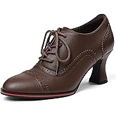Yremael Women's Black Oxfords Dress Wingtip Vintage Comfortable Chunky High Heel Lace Up Brogues Booties