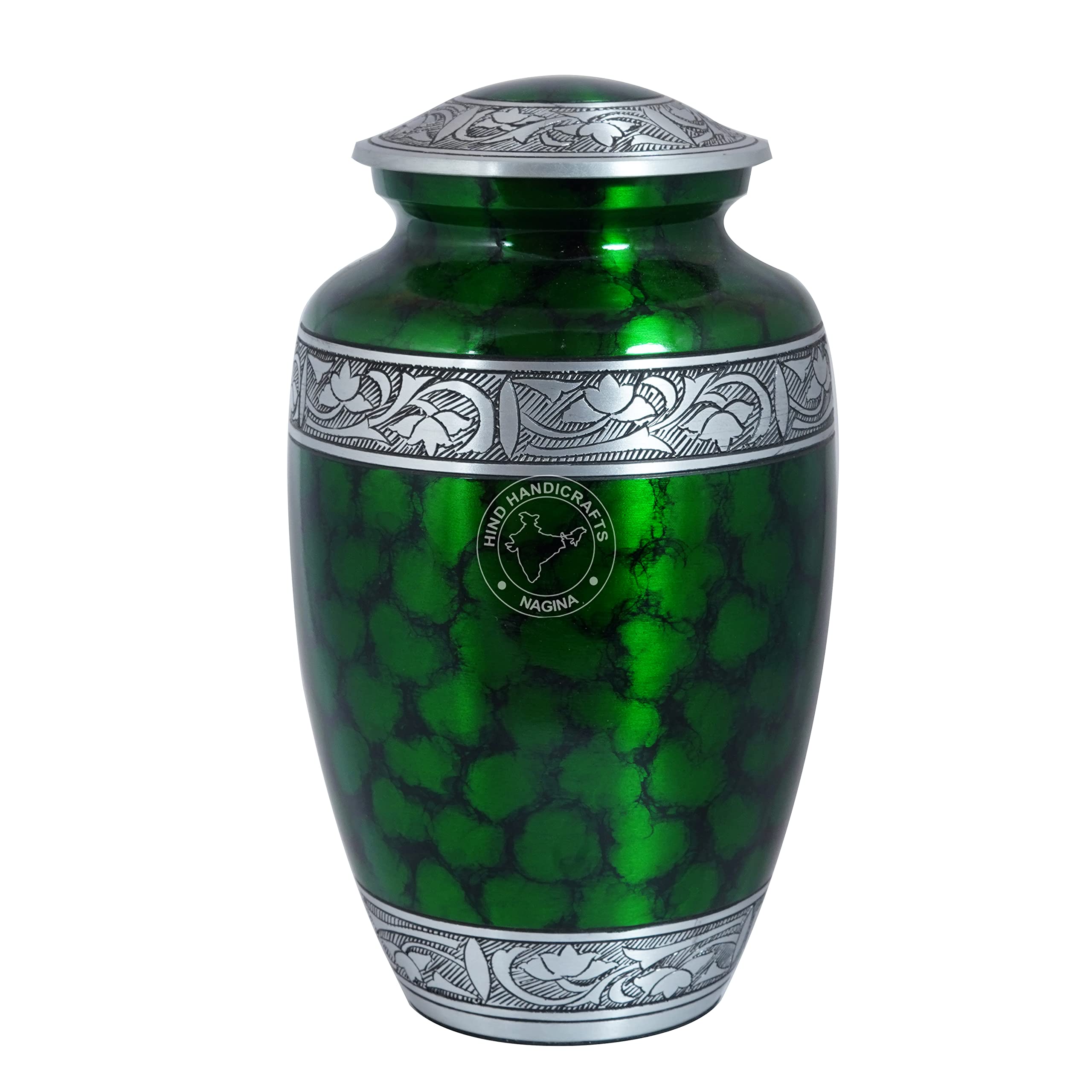 Large Cremation Urn for Human Ashes | Funeral Memorial Urns with Elegant Cloud Green Design | Decorative Burial Urn for Adult Men & Women –Velvet Bag Included(7.5" x 7.5" x 9.5"- 200lbs or 91kg)