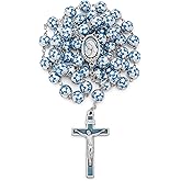Rosary Beads catholic for Women and Men from Vatican Sacred Heart of Jesus Rosary in Silver Color Beads Decorated with Pink Flowers - Perfect Catholic gifts