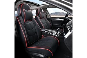 BWTJF Car Seat Covers with Head Pillow, Auto Seat Covers for Front Pair, Leatherette Automotive Vehicle Cushion Cover for Sedans SUV Pick-up Truck, Universal Car Interior Accessories, (Black&Red)