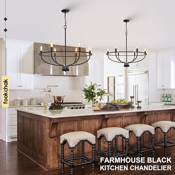 FOOKCHAK BLACK DINING ROOM LIGHT FIXTURE, 6-LIGHT FARMHOUSE BLACK CHANDELIER FOR BEDROOM METAL CANDLE CHANDELIERS HANGING LIGHTING FOR KITCHEN LIVING ROOM ENTRYWAY FOYER, 28.54IN