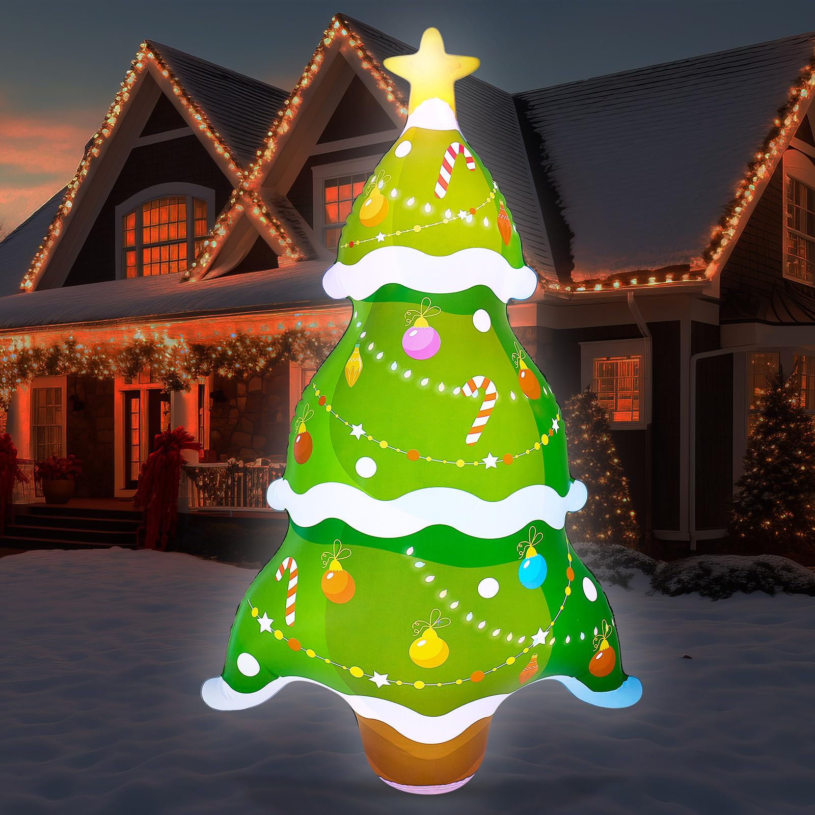 Photo 1 of Kasyat 5.5 ft LED Christmas Inflatables Tree Outdoor Decoration Blow Up PVC Inflatables Xmas Tree with Lights Candy Star for Yard Garden Lawn Indoor Holiday Party Decor(Stylish Style)