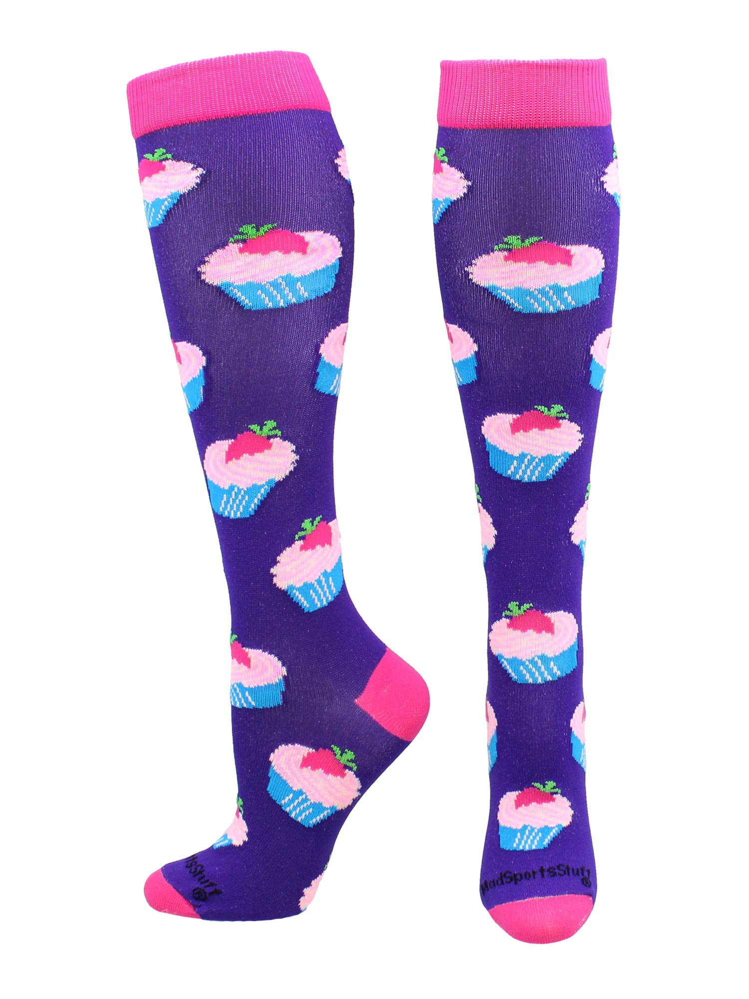 MadSportsStuff Calcetines tipo cupcake hasta la pantorrilla (morado/rosa, pequeño)