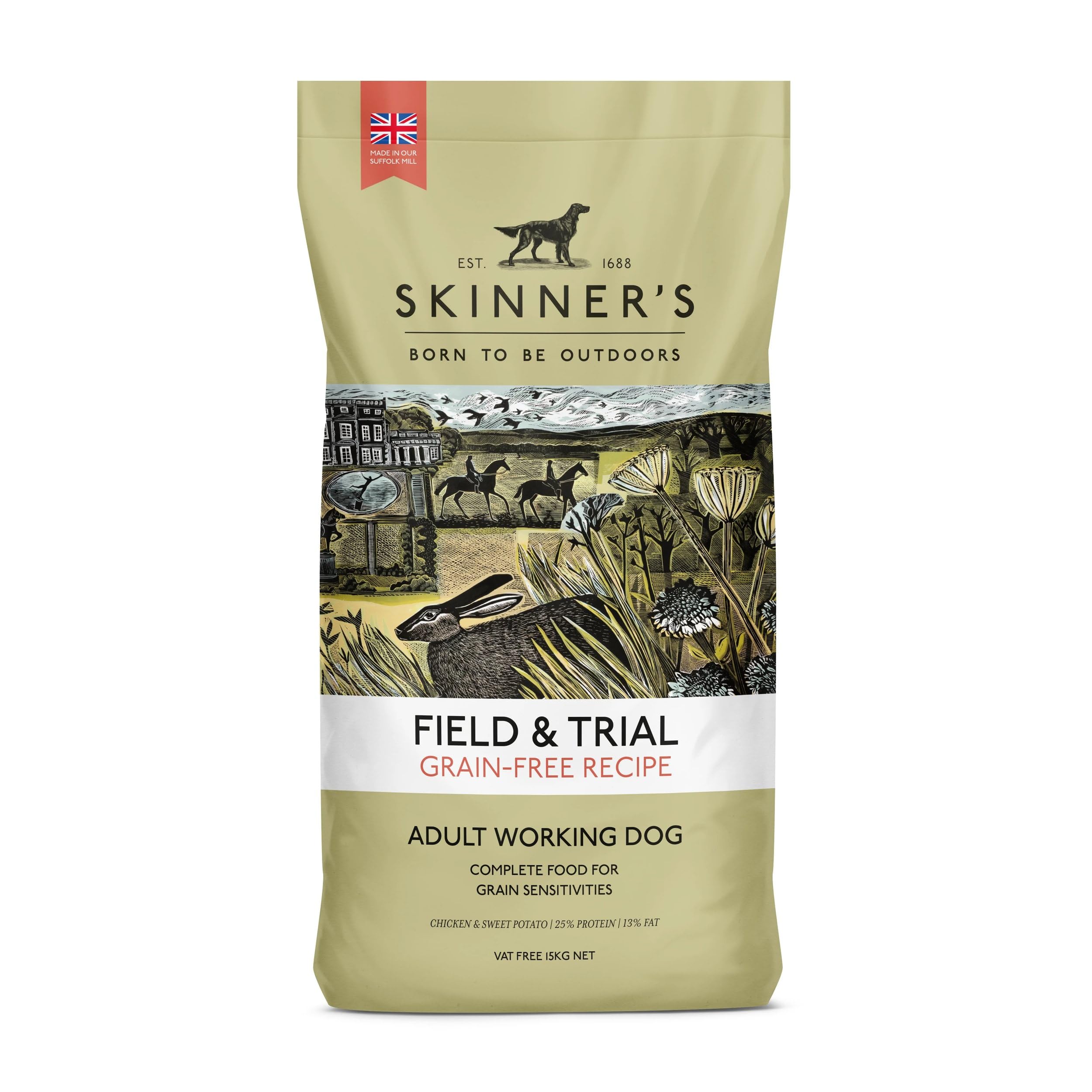 Skinner’s Field & Trial Grain Free Chicken & Sweet Potato – Complete Dry Adult Dog Food, For Dogs with Intolerance to Grains, 15kg