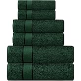 CRAFTBERRY Luxury Bath Towels Set -100% Cotton- 2 Bath, 2 Hand & 2 Washcloths- Large, Thick, Fluffy, Absorbent, Quick Dry, Soft & Plush - 6 Piece Luxury Bathroom Towels - Dark Green/Forest Green