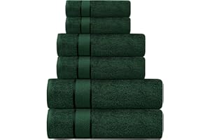 CRAFTBERRY Luxury Bath Towels Set -100% Cotton- 2 Bath, 2 Hand & 2 Washcloths- Large, Thick, Fluffy, Absorbent, Quick Dry, Soft & Plush - 6 Piece Luxury Bathroom Towels - Dark Green/Forest Green