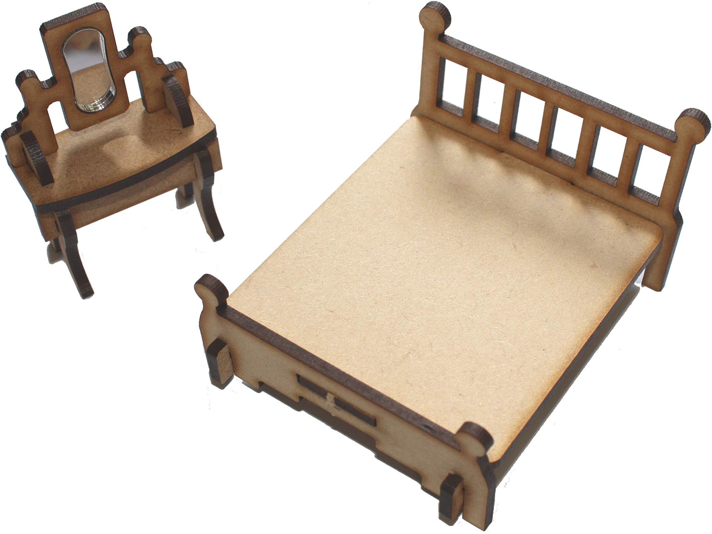MDF DOLLS HOUSE FURNITURE BEDROOM BATHROOM LIVING DINING ROOM LOUNGE KIT 1/24TH (Set 1)
