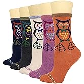 YZKKE 5Pack Womens Warm Wool Soft Cozy Crew Socks Cute Animal Owl Cat Design Sock for Fall Winter Christmas Gifts Size 5-9