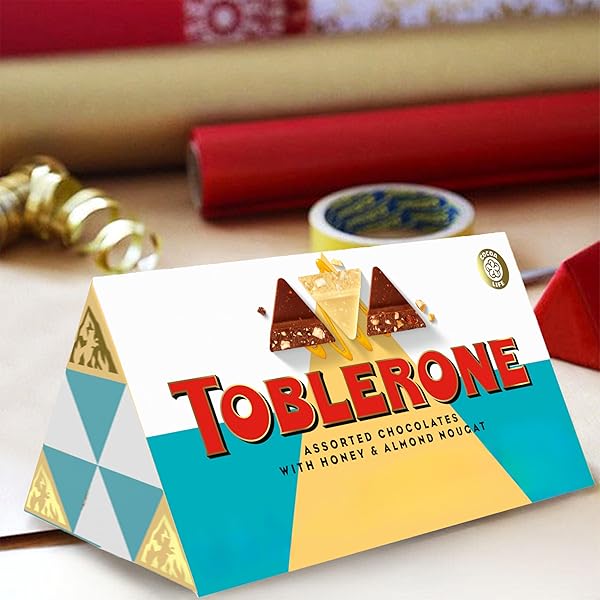 TOBLERONE ASSORTED CHOCOLATE BARS VARIETY PACK (MILK, WHITE, & SALTED CARAMELIZED ALMONDS), BULK CHOCOLATE, 1 GIFT BOX (9 BARS)