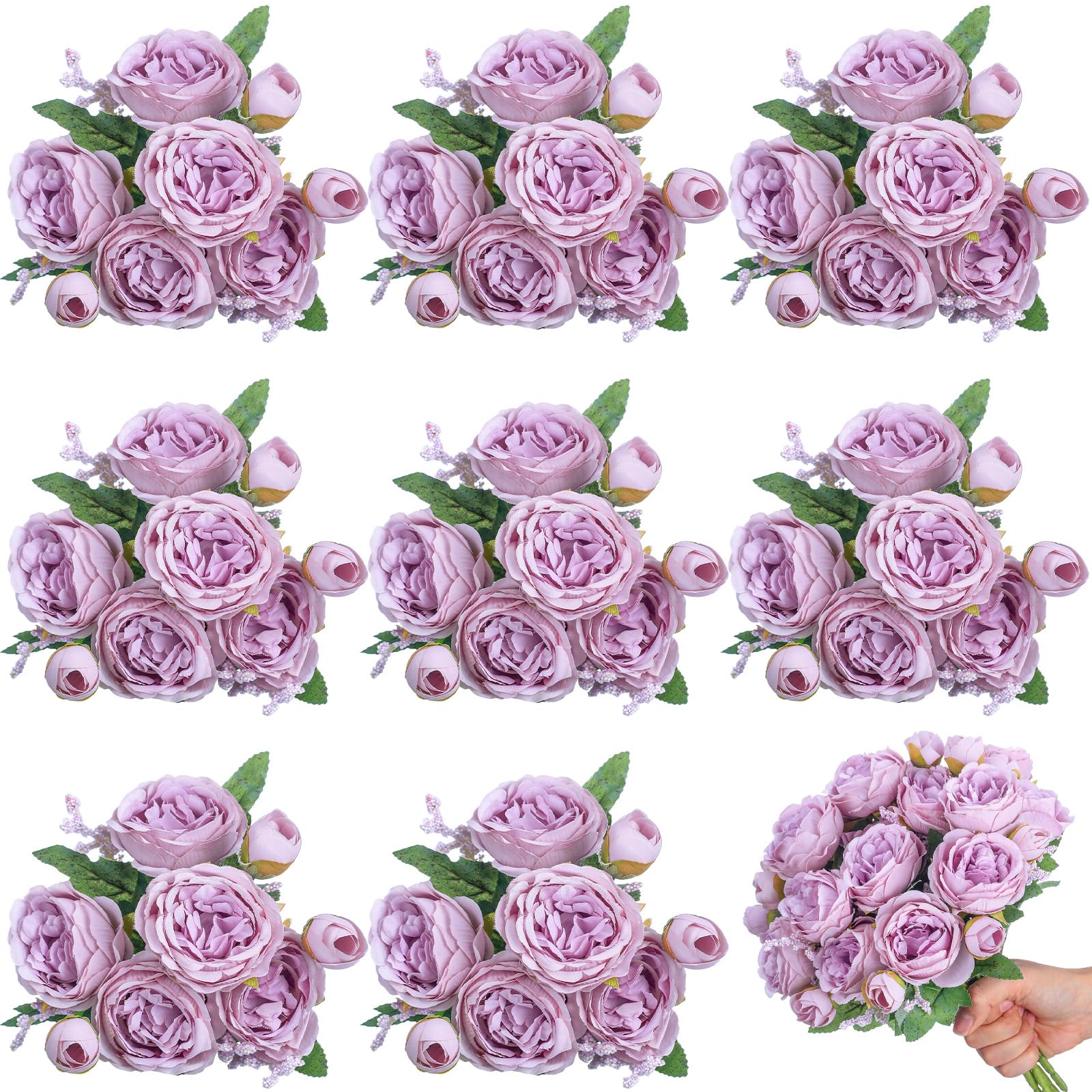 Photo 1 of Yuxung 8 Bundles Artificial Peonies Flowers Boho Faux Flowers Arrangements Artificial Centerpiece Spring Bouquet Floral Wedding Decoration for Vase(Light Purple)