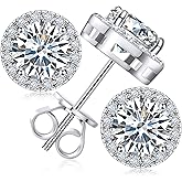 Moissanite Halo Earrings Stud Screw Back 0.2-8.0ct 3-10mm 18K White Gold Plated 925 Sterling Silver Lab Round Cut Brilliant Moissanite Halo Earrings for Women Men