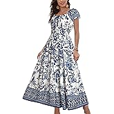 OSTOO Women's 2026 Summer Short Sleeves Boho Floral Print Tiered Casual Flowy Long Maxi Dress