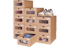 12 Pack Shoe Storage Bins, Waterproof Storage Boxes, Shoe Containers For Sneaker Display, Hat Organizer, Stack-able Cardboard