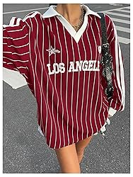 SOLY HUX Women's Oversized Tees Striped Letter