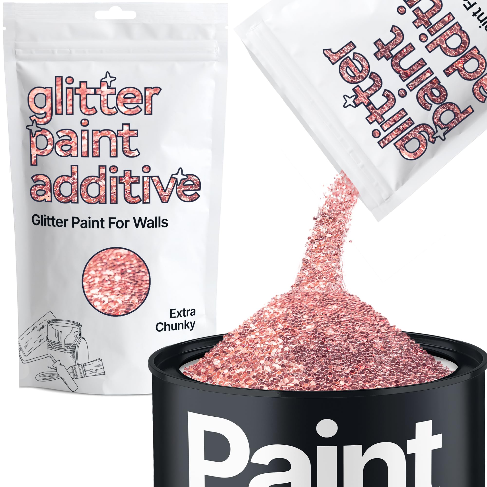 Hemway Light Rose Gold Glitter Paint Additive Extra Chunky 100g for Adding Sparkle to Paints & Varnish | Paint Walls Sparkly Add to Emulsion, Acrylic or Lacquer Indoor